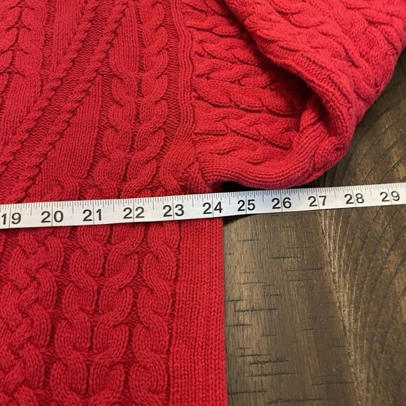 Lumiere Red Cable Knit Fisherman Sweater Size Large Thick Chunky V-Neck Boxy - Picture 6 of 9